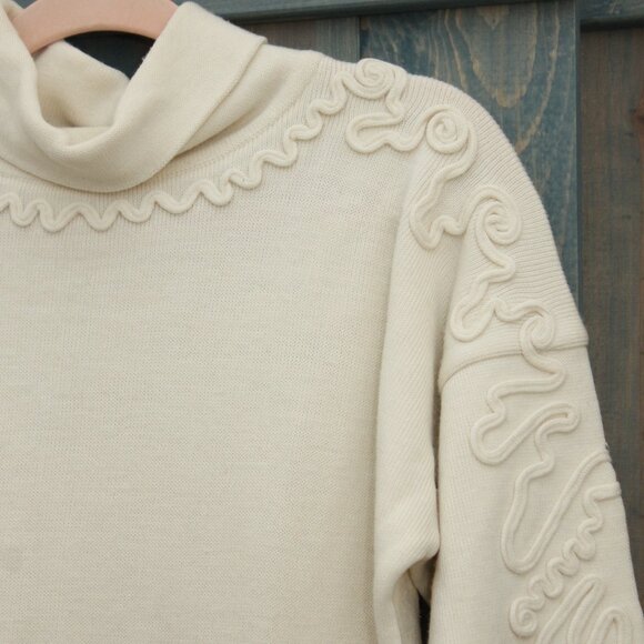 Ivory Cream 80s Vintage Sweater Wool Vintage Meister Brand Small Applique Detail - Picture 4 of 8